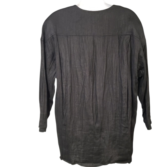 Vintage Black Women's Linen Jacket Blazer Relaxed Boxy - Picture 5 of 16